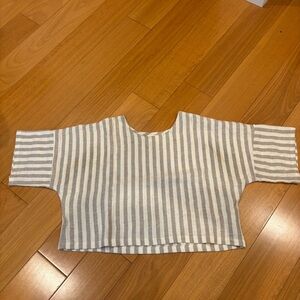 Striped Gray and White Cropped Linen Top